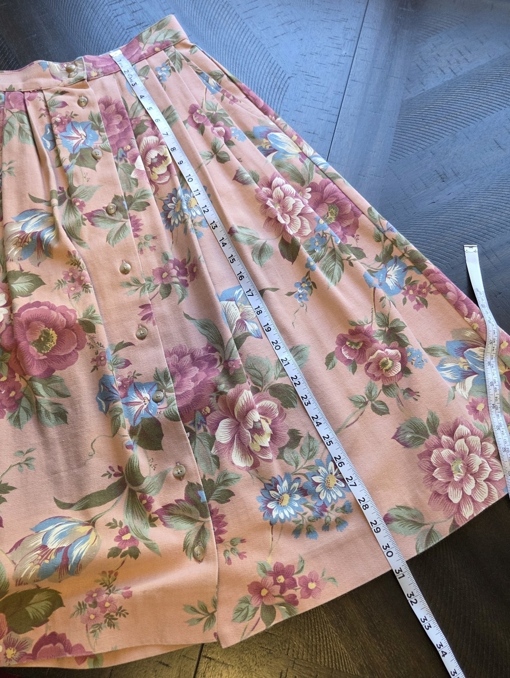 Vtg Ruff Hewn Floral Pleated Button Front Midi Skirt Pink Cotton Pockets USA 8 - Picture 11 of 12